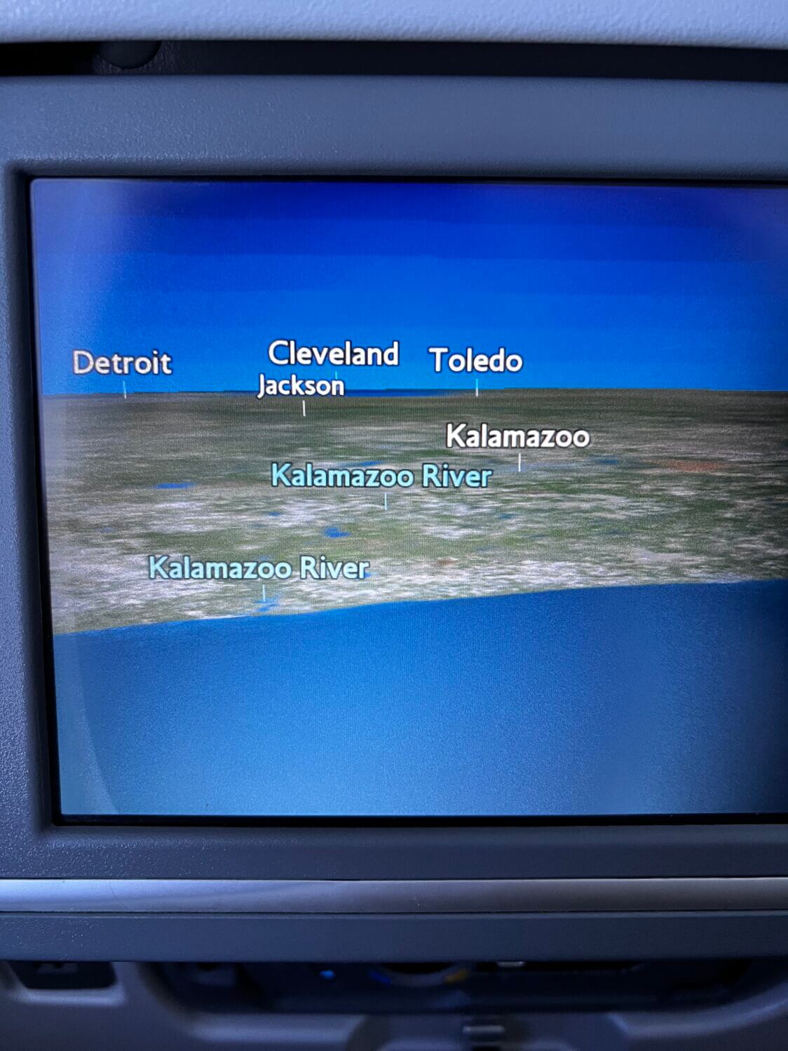 plane screen position showing kalamazoo